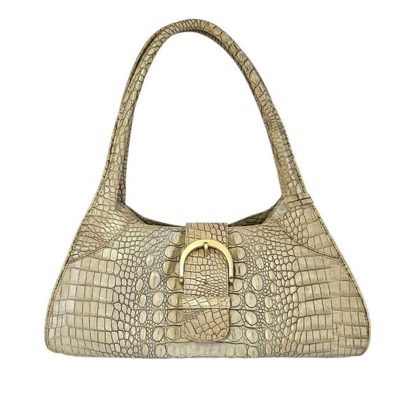 Vntg Brahmin Melbourne Sophie Buckle Crocodile Leather Shoulder Hand Bag Satchel - Picture 1 of 16